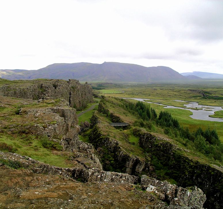The boundary between the North American Plate and Eurasian Plate on Iceland (the Almannagj fault in the ingvellir National Park).